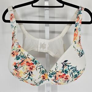 Catherines Intimates Womens Sz 46DDD Lightly Padded T Shirt Bra White Floral